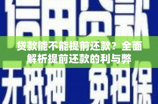茂林贷款能不能提前还款？全面解析提前还款的利与弊